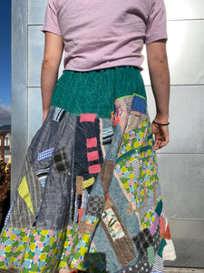 A Canopy of Collage / Bianca Skirt / one-of-a-kind / hand-embroidered & collaged / waist size 28"-38"