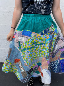 A Canopy of Collage / Bianca Skirt / one-of-a-kind / hand-embroidered & collaged / waist size 28"-38"