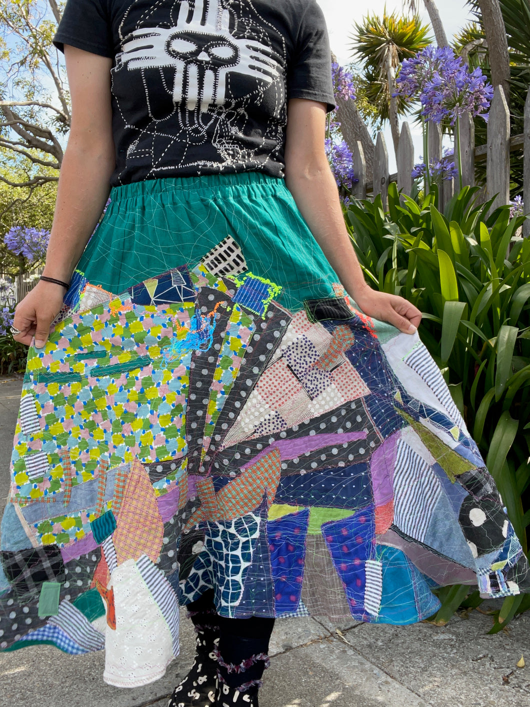 A Canopy of Collage / Bianca Skirt / one-of-a-kind / hand-embroidered & collaged / waist size 28