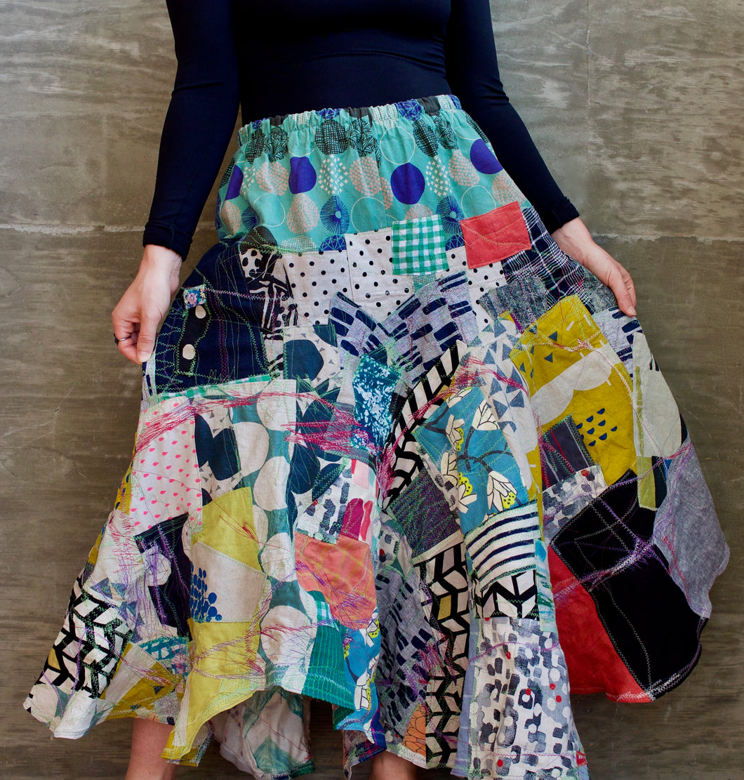 A Garden of Colors / Bianca Skirt / one-of-a-kind / collaged / waist size 27.5