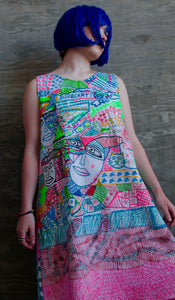 An Icelandic Blueberry / The Coloring Book Series / Maisie Dress / one-of-a-kind / hand-painted & hand-embroidered