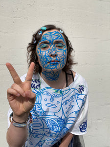 blue faces aplenty / Juniper Tee / one-of-a-kind / hand-painted & collaged
