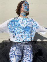 blue faces aplenty / Juniper Tee / one-of-a-kind / hand-painted & collaged