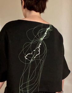 Garden Moon / Juniper Crop Tee / one-of-a-kind / hand-embroidered, collaged, & hand-painted