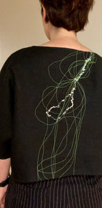 Garden Moon / Juniper Crop Tee / one-of-a-kind / hand-embroidered, collaged, & hand-painted