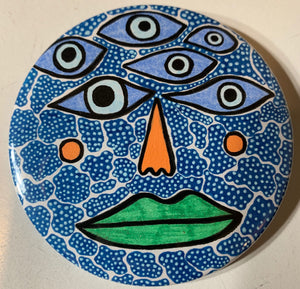 6 Eyes & Green Lips / ART PIN / one-of-a-kind